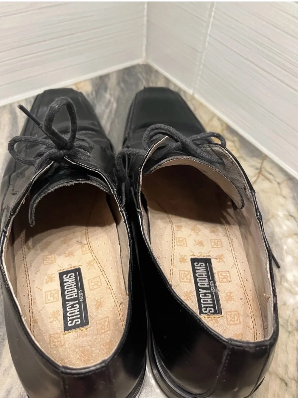 Stacy Adams Mens Black Leather Dress Shoes Lace Up Oxfords Square Toe Size 10 M